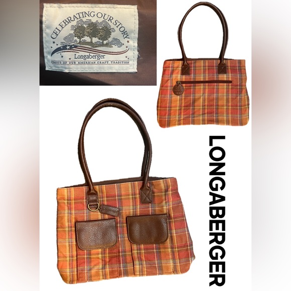 Longaberger 25th Bee 🐝 Checkered Tote Bag - Brown and Orange - Picture 1 of 13